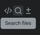 Magnifying glass icon in the pane coding toolbelt for opening the file search.